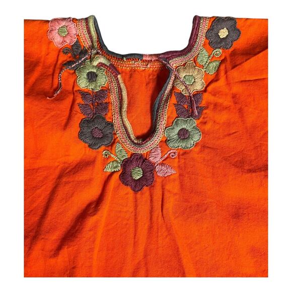 Mexican Orange Embroidered Multi-Colored Flowers Short Sleeve Childs Top - Picture 4 of 7